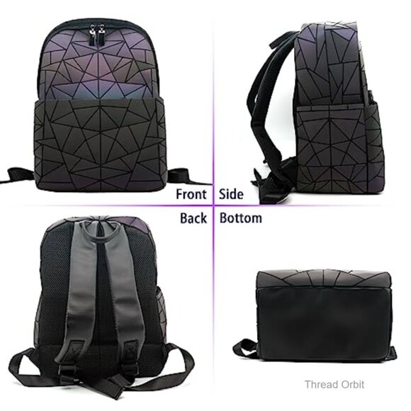 Large Iridescent Holographic Backpack Geometric Design Travel Daypack main image 6